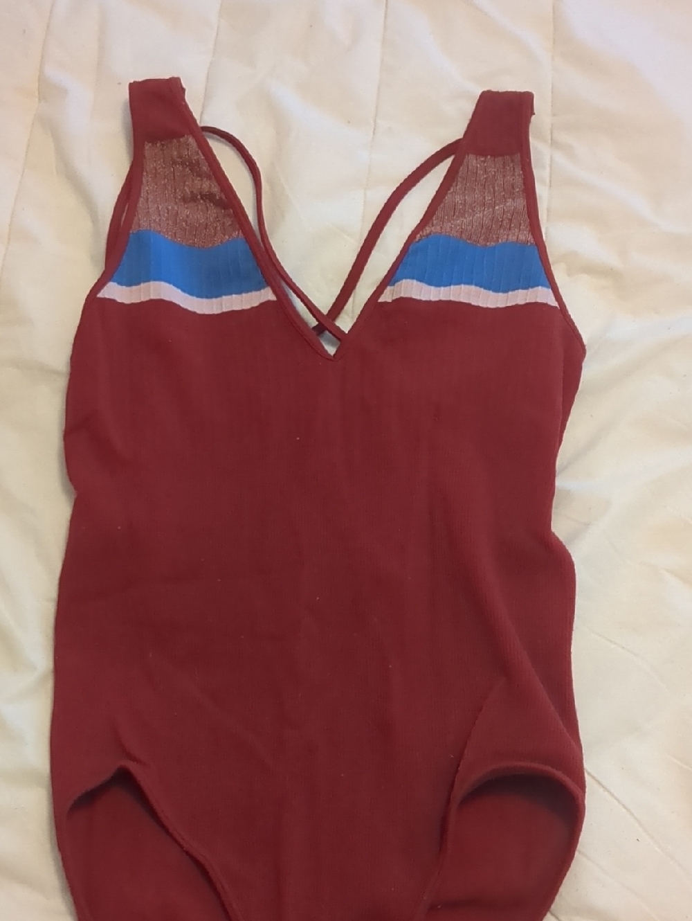 Ribbed Deep V Burgundy Bodysuit